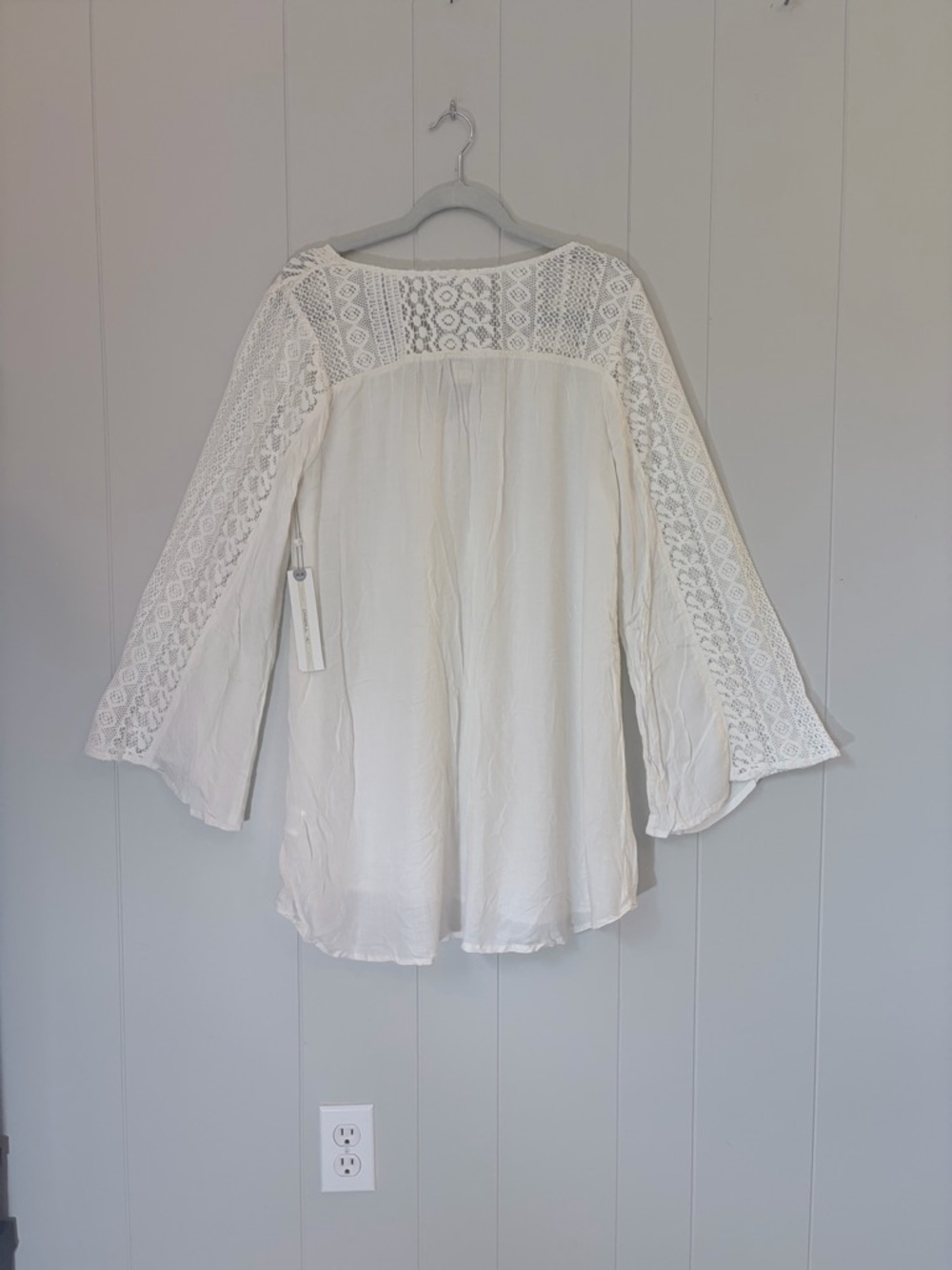 NWT O'Neill White Lace Inset VNeck Tunic Cover Up Beach Festival Large - Picture 9 of 12